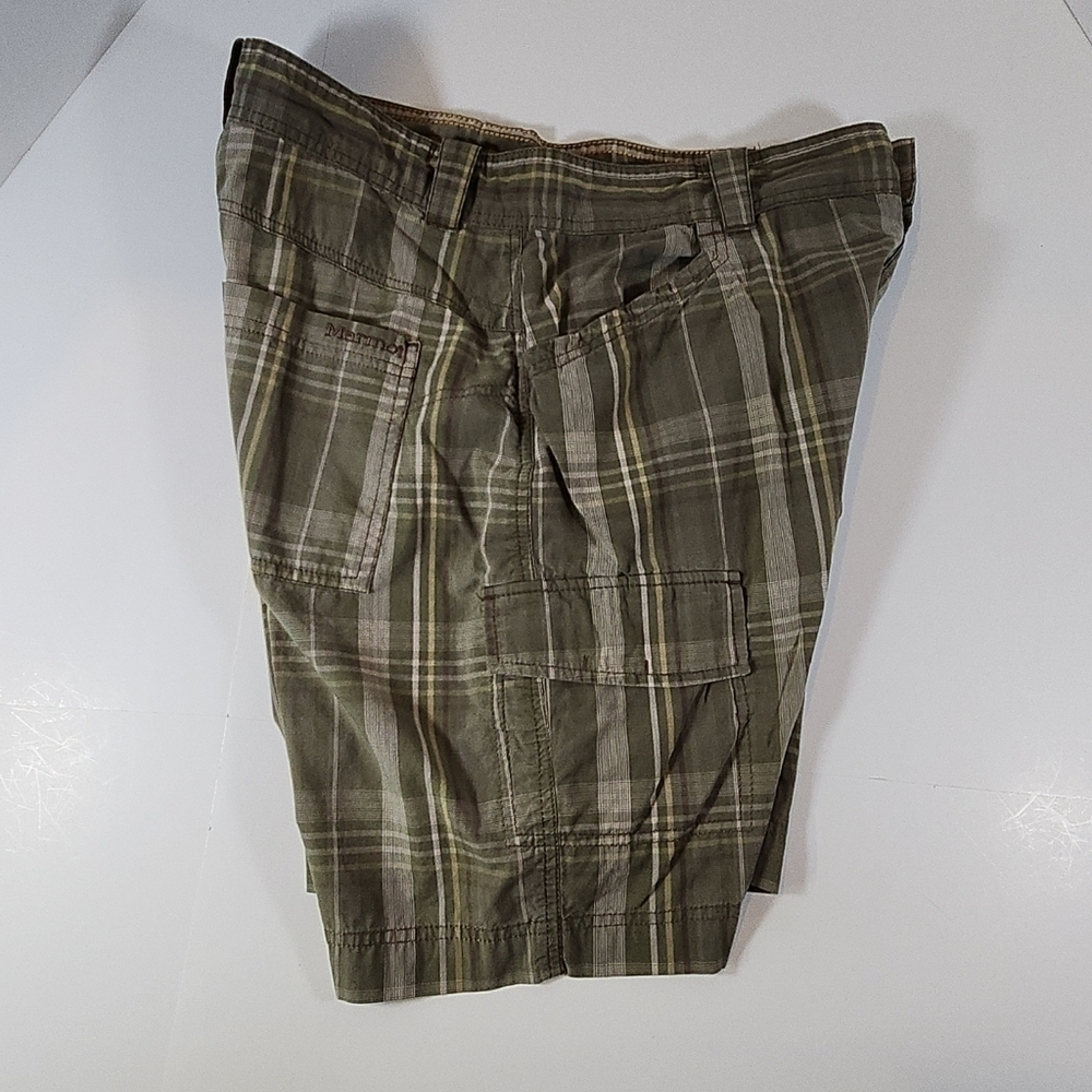 MARMOT Cargo Shorts Mens 34 Green Casual Outdoors Hiking Pockets Cotton Plaid - Picture 7 of 10